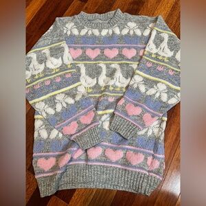 Cozy Gray Sweater with Pink and White Hearts